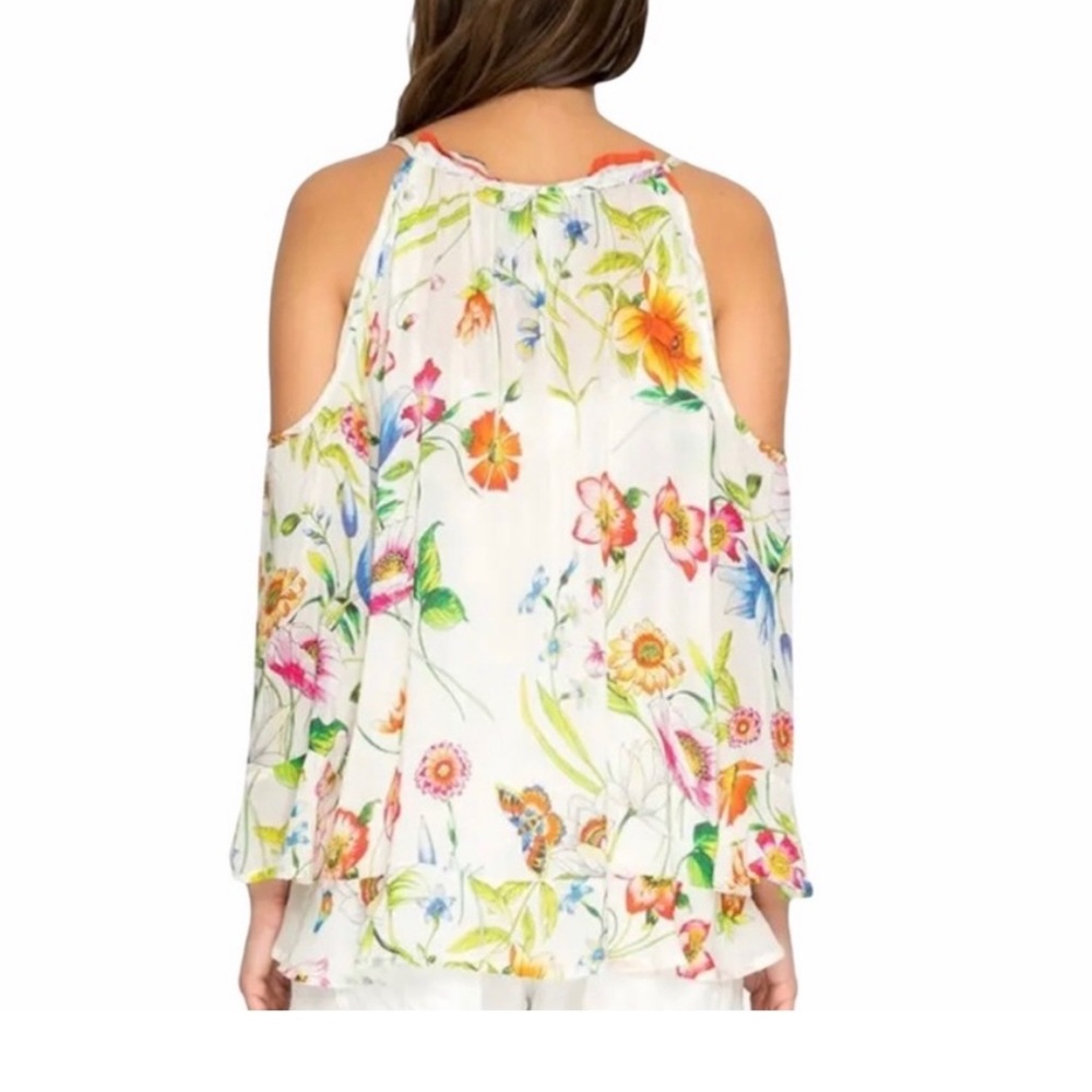 Johnny Was Fusion Floral-Print Cold-Shoulder Top - Picture 7 of 8
